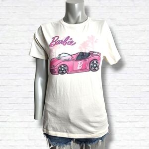 Barbie X Point Zero Pink Convertible Car Graphic Short Sleeve Tee Shirt Size S